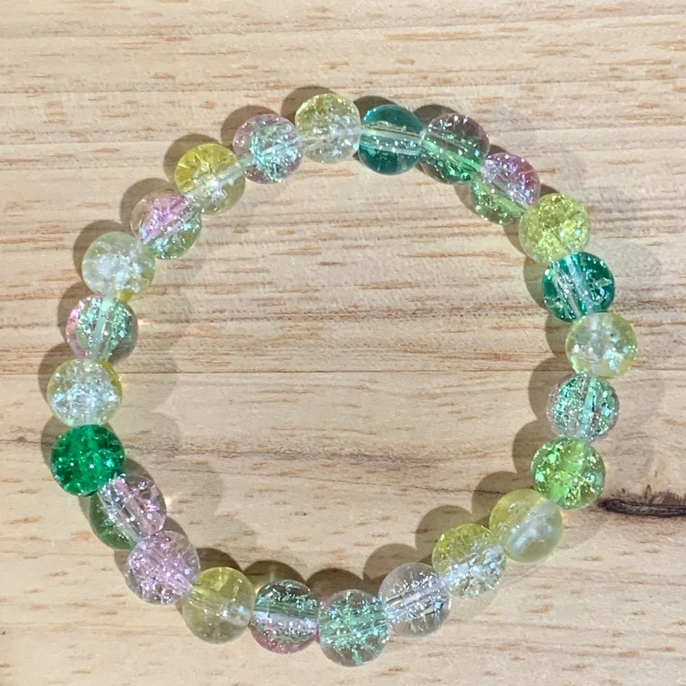Handcrafted Set of 3 Multicolor Cracked Glass Beaded Stretch Bracelets Fairy Y2K